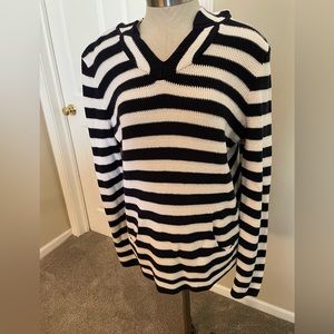 Talbots, Hooded sweater, Size: L, Blue/White stripes, kangaroo pocket